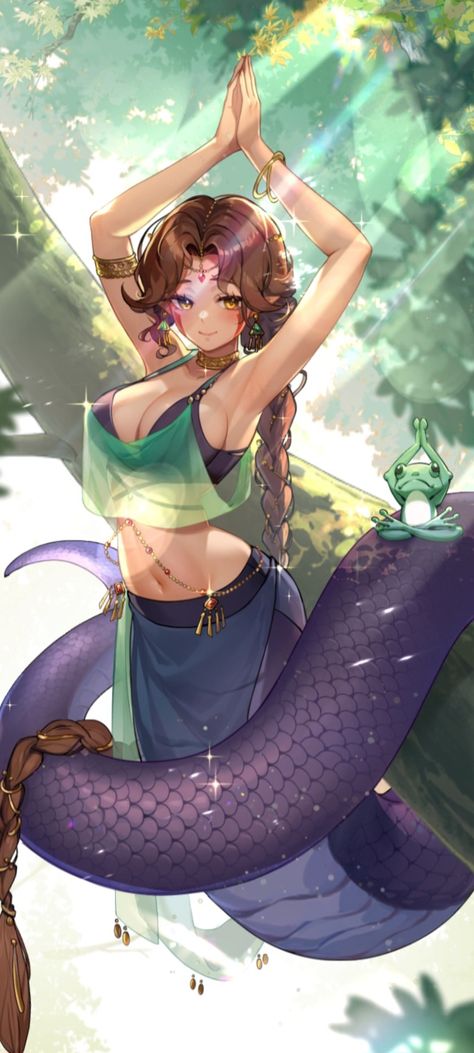 Female Naga Art, Isekai Slow Life, Naga Female, Inspirational Characters, Snake People, Dnd Reference, Lovely Aesthetic, Degenerate Art, Female Warriors