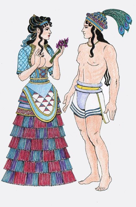 Ancient Crete Fashion, Minoans And Mycenaeans, Mycenaean Clothing, Crete Fashion, Minoan Clothing, Minoan Women, Minoan Fashion, Ancient Greece Clothing, Ancient Crete