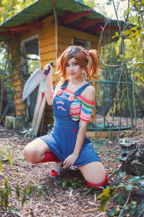 Female Chucky, Chucky Cosplay, Halloween Season, Halloween Cosplay, Theme Park, Hair Looks, Dyed Hair, Hd Wallpaper, Cold Shoulder Dress