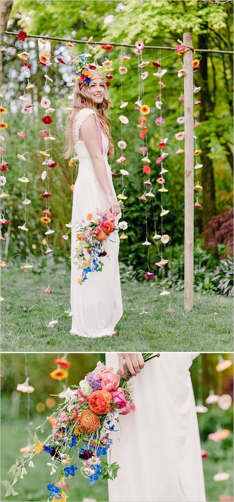 Diy Wedding Backdrop, Rustic Boho Wedding, Flower Curtain, Boda Mexicana, Greenhouse Wedding, Trendy Flowers, Hanging Flowers, Ceremony Backdrop, Wildflower Wedding