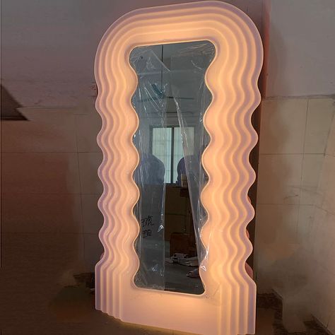 Giant Neon Wavy Mirror Comes With LED Remote Control | Etsy Ultrafragola Mirror, Wave Mirror, Romanticism Artists, Vibey Room, Wavy Mirror, Mirror Led, Desk Inspo, Room Desk, Pink Houses