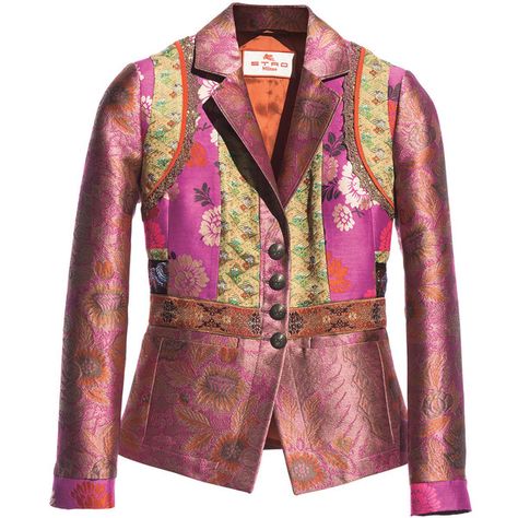 Etro Fitted Button-Front Brocade Jacket (31.995 CZK) ❤ liked on Polyvore featuring outerwear, jackets, fitted jacket, etro, long sleeve jacket, etro jacket and brocade jacket Indian Jackets, Brocade Jacket, Ladies Fancy Dress, Pattern Jacket, Purple Fits, Suits Design, Fitted Jacket, Tie Neck Tops, Designer Blouse Patterns