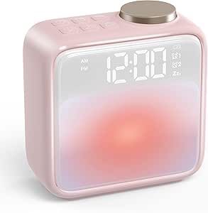 AIRIVO Alarm Clock Night Lights, Rechargeable Alarm Clock for Bedrooms, 6 Scenes & White Noise Sync, Dual Alarms & Snooze, for Heavy Sleepers, Gifts for Kids Teens (Pink) Preppy Alarm Clock, Pink Alarm Clock, Cute Alarm Clock, Room Wishlist, Cute Clock, White Noise, Birthday Wishlist, Am Pm, Christmas Holly