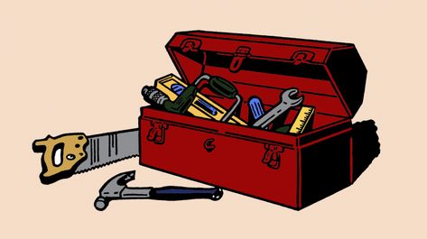 Drawing of a toolbox and tools Tool Box Aesthetic, Tool Box Tattoo, Tool Box Illustration, Toolbox Tattoo, Toolbox Aesthetic, Toolbox Drawing, Tool Box Drawing, Toolbox Illustration, Toolbox With Tools