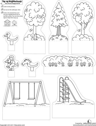 Worksheets: Pop-Up Neighborhoods: The Park Playground 2 Paper City Printable, Cute Art Projects, Paper Cut Outs, Crafts Printable, Police Dog, Paper City, Park Playground, Fun Printable, Community Helpers