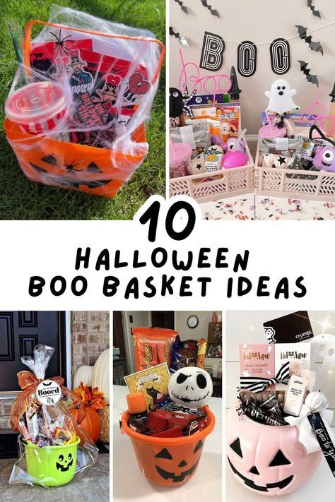 Boo Basket Ideas Adults, Halloween Treat Basket Ideas, Halloween Baskets Ideas, Boo Basket Ideas For Work, Halloween Basket For Kids, Spooky Basket Ideas For Kids, Boo Basket Stuffers, Boo Buckets For Kids, Halloween Candy Basket Ideas