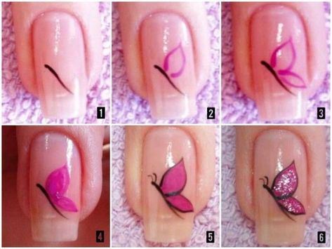 DIY Butterfly Nail Art Ideas and Tutorials #diy, #nailart Nail Art Papillon, Diy Nail Art Tutorial, Nailart Tutorial, Nail Art For Beginners, Butterfly Nail Art, Nagel Tips, Nail Art Designs Diy, Super Nails, Diy Nail Art