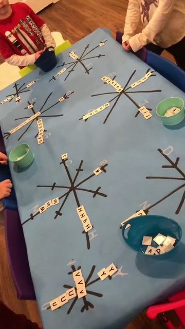 Snowflake Literacy Activities, Winter Preschool Letter Activities, Winter Literacy Activities For Toddlers, Preschool Sled Craft, December Sensory Table Ideas, December Art Preschool, Snowman Writing Kindergarten, Winter Phonics Activities Preschool, January Provocations Kindergarten