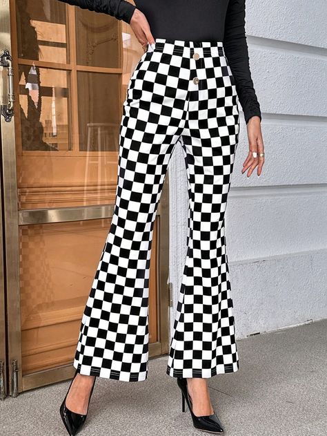 Wind Rose, Checker Print, Flare Leg Pants, Women Pants, Amazing Products, Leg Pants, Collar, Free Shipping, Pants