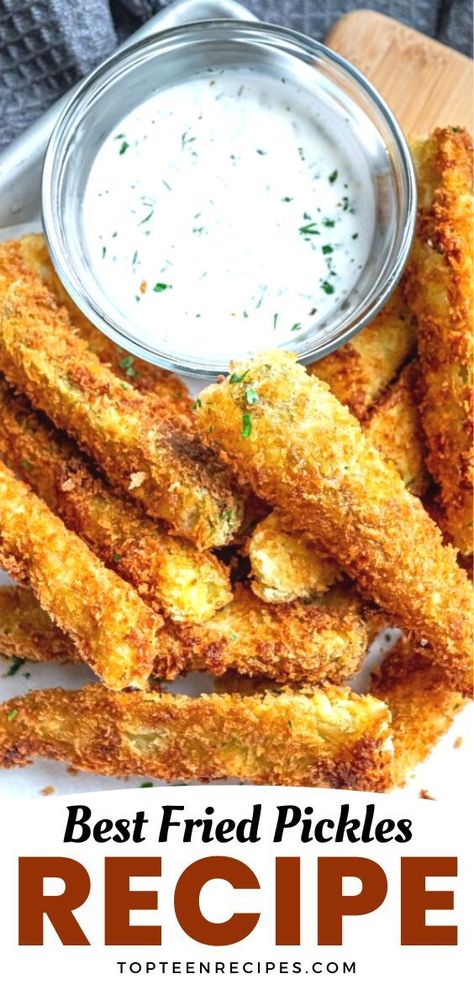 Best Fried Pickles Recipe, Best Fried Pickles, Easy Fried Pickles, Fried Dill Pickles, Deep Fried Pickles, Fried Pickles Recipe, Deep Fried Recipes, Pickles Recipe, Best Appetizer Recipes