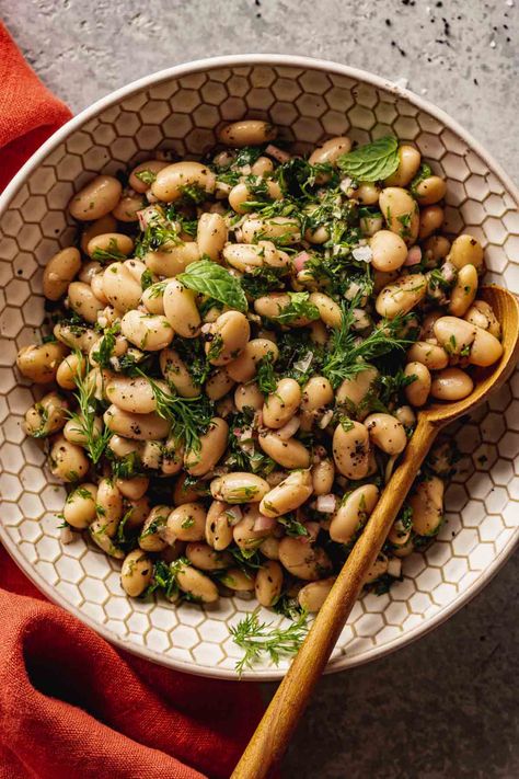 Simple White Bean Salad with Herbs — Zestful Kitchen Salad With Herbs, Veg Salad Recipes, White Bean Salad Recipes, Cannellini Bean Salad, Cannellini Bean, Seared Fish, White Bean Salad, Bean Salad Recipes, Cannellini Beans