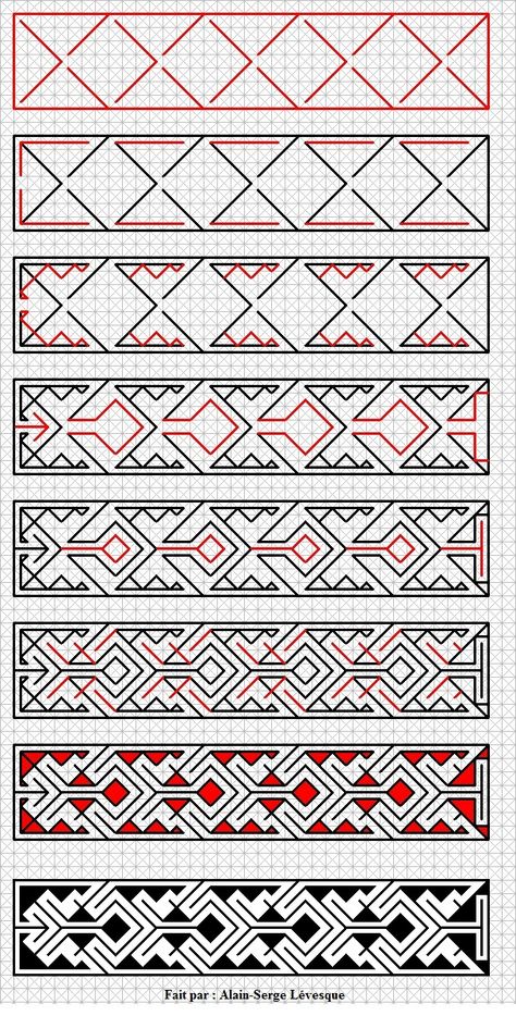 Voici un motif d'art celtique fait étape par étape. / Here is a key pattern Celtic art done step by step Celtic Knot Tutorial, Celtic Knot Drawing, Viking Pattern, Mexican Pattern, Spiral Art, Zentangle Tutorial, Graph Paper Drawings, Geometric Pattern Art, Geometric Design Art