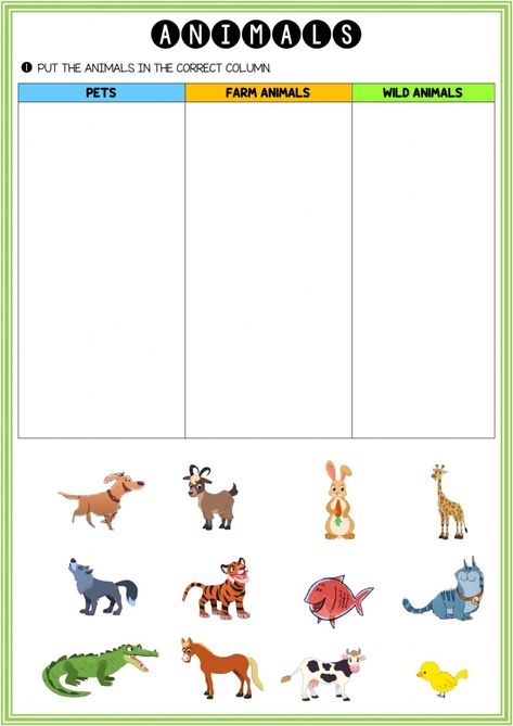 Pet Farm Wild Animals Worksheet, Animal Worksheets, Word Families, Interactive Activities, School Subjects, Grade 2, Online Workouts, Grade 1, 2nd Grade