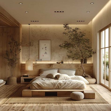 The Gentle Art of Zen Style in Home Interior Design • [ArtFacade] Japanese Sleeping Room, Tatami Room Bedroom, Japanese Bedroom Traditional, Japanese Room Bedrooms, Japanese Interior Design Bedroom, Japanese Zen Room, Japanese Futon Bedroom, Zen Room Ideas, Japanese Resort