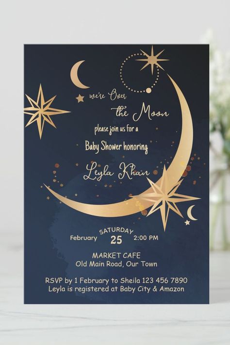 Moon Baby Shower Invitation, Babby Shower, Moon Baby Shower, Baby Shower Invitation Template, Personalized Napkins, Baby Shower Invites, Baby Shower Diy, Over The Moon, Baby Shower Invitation