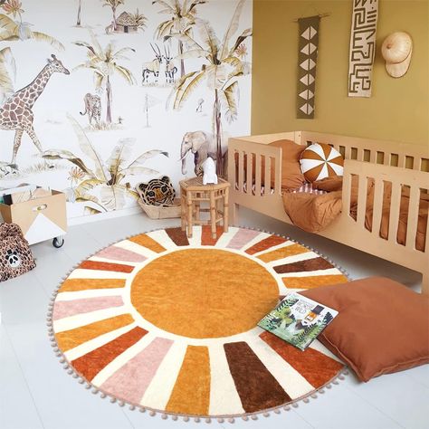 Create A Warm Vibe: Using this expressive sun pattern entrance rug, your family and friends will greet you with a big smiles! Bohemian rug features warm color, Your guests will get a sunny bliss from your decor. Easy to match with an autumn pumpkin home decor, make your fall unique Easy Cleaning With Laundry Bag: Regular vacuuming and gently blotting out stains with a mild detergent. For further cleaning play mat, hand wash or gentle machine wash, use laundry bag. Nursery Rugs Girl, Colorful Boho Rugs, Girls Room Rugs, Pumpkin Home Decor, Boho Carpet, Classroom Rug, Circular Rugs, Sun Pattern, Big Smiles