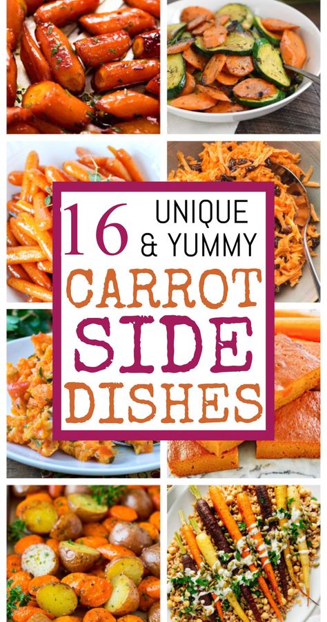 How many ways can you turn carrots into a side dish? Well let’s count the ways! Below are some unique and downright YUMMY sides made with carrots that I’ve never even thought to make! === My version of serving carrots on the side has always been a very simple 3-step process.. Open can, pour can into pot, turn stove on. Yep, I’m a REALLY fancy cook haha! But a small miracle happened around here at last week’s family dinner – out of EIGHT grandkids, SIX of them like carrots!!! Yes! 6 out of 8 kids Cooked Carrot Recipes Side Dishes, Christmas Carrots Side Dishes, Family Sunday Dinner Ideas, Sides Crockpot, Carrot Side Dishes, Simple Family Dinners, Potluck Sides, Carrots Baked, Sunday Family Dinner Ideas