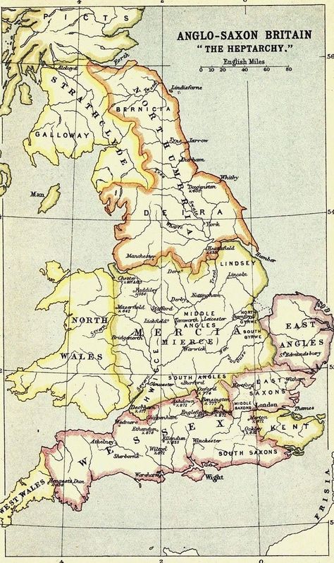 Anglo Saxon Kingdoms, Saxon History, Anglo Saxon History, Map Of Britain, Uk History, East Anglia, Ancient Maps, English History, Old Maps