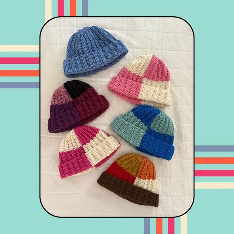 It’s beanie season!! All four of the patterns in my Beanie Bundle can be found for free on my blog (link in bio)✨ Plain ribbed, patchwork, checkerboard, & patchwork with accent brim! These beanies are designed with seamless color changes & with an invisible closure seam! Did I mention that there isn’t too much fabric on the top too? ☺️ This is my go-to beanie pattern, & a great use of extra scrap yarns!! I am so proud of these designs & I hope you love them as much as I do! Please tag me ... Two Color Beanie Crochet Pattern, Patchwork Beanie, Beanie Pattern Free, Crochet Beanie Pattern Free, Beanie Crochet, Crochet Beanie Pattern, Beanie Pattern, Crochet Beanie, So Proud