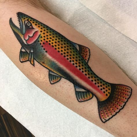 Traditional Style Nature Tattoo, American Traditional Fish Tattoo, Traditional Trout Tattoo, American Traditional Trout Tattoo, Simple Trout Tattoo, American Traditional Salmon Tattoo, Rainbow Trout Tattoo Black And White, Trout Tattoos For Men, American Traditional Animal Tattoo