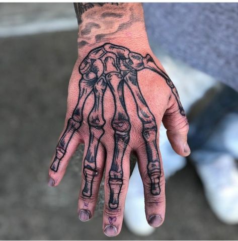 Bone Hand Tattoo, Hand Tattoos Pictures, Small Wave Tattoo, Skull Hand Tattoo, Bone Tattoos, Omerta Tattoo, Skeleton Tattoos, Men Tattoos, Skeleton Hand Tattoo