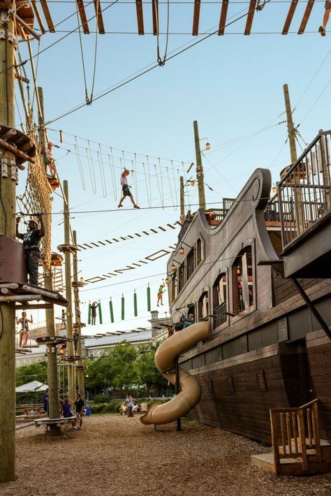 Voiles en Voiles at the Old Port in Montreal has a rad playground and an aerial ropes course on a pirate ship. Hillside Playground, Castle Playground, Things To Do In Montreal, Visit Montreal, Mount Royal, Ropes Course, Royal Park, Visit Canada, Playground Design