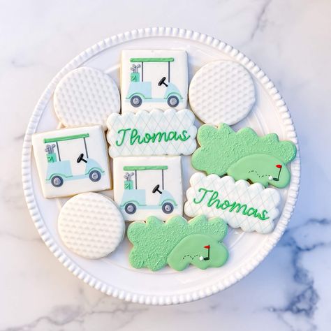 Birthday | TEE up Golf First Birthday Decorations, Golf Third Birthday, Golf Baby Shower Cookies, Golf Themed Cookies, Golf Birthday Cookies, Masters First Birthday, Hole In One Birthday Cake, Hole In One Cookies, Golf Smash Cake Baby Boy