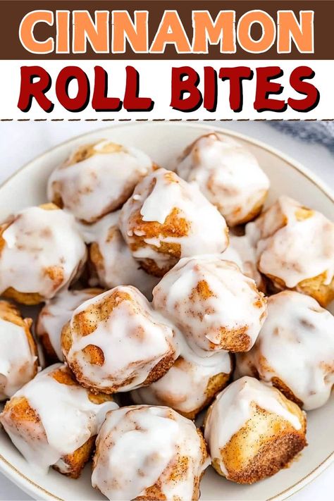 Cinnamon roll bites are a quick and easy treat featuring canned biscuits, cinnamon sugar, and sweet glaze. They're ideal for breakfast or a snack. Breakfast Biscuit Ideas, Biscuit Hacks, Cinnamon Roll Bites Recipe, Pillsbury Cinnamon Roll Recipes, Cinnamon Roll Bites, Cinnamon Bites, Canned Biscuit, Cinnamon Roll Monkey Bread, Diy Cinnamon