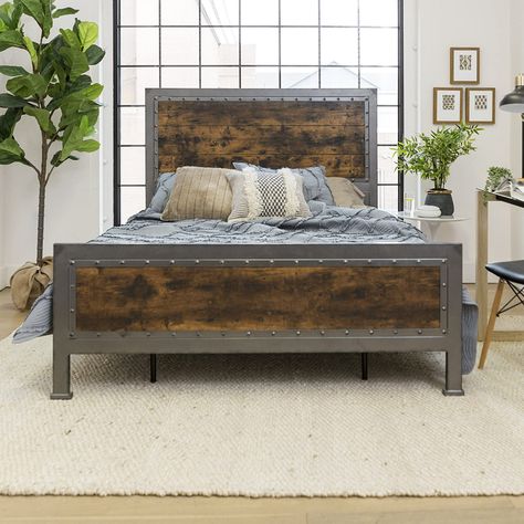 Wood Queen Bed, Contemporary Bedrooms, Bed Frame Design, Steel Bed, Masculine Design, Queen Size Bed Frames, Wood Bed Frame, Queen Bed Frame, Queen Size Bed