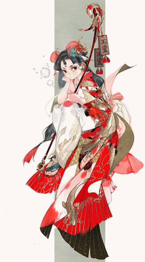 Nursery Drawings, Ibuki Satsuki, Chinese Illustration, Reference Drawing, Arte Inspo, China Art, Dream Girl, Koi Fish, Art Reference Poses