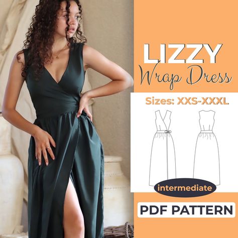 Wrap Dress Sewing Pattern, XXS XXXL, V-neck, Summer Wraparound Dress, A0, A4 & Us-letter Detailed Instruction - Etsy Women’s Dress Sewing Patterns, No Zipper Dress Pattern, Diy V Neck Dress, Diy Cocktail Dress, Satin Dress Pattern, Gathers Dress, Style Dress Patterns, Evening Dress Sewing Patterns, Maxi Dress Pattern Sewing