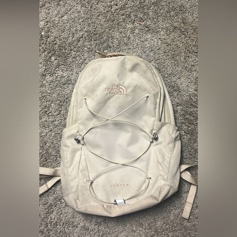 Cream north face backpack Beige North Face Backpack, Cream North Face Backpack, Cream Backpack, Hiking Ideas, Cream Bags, Slay All Day, North Face Backpack, 6th Grade, Gold Details