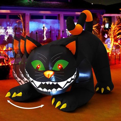 COMIN Halloween Inflatables 6 FT Outdoor Black Cat with Moving Head, Blow Up Yard Decoration with Built-in LEDs for Holiday Party Indoor Outdoor Yard Garden Lawn Halloween Decorating Contest, Halloween Blow Ups, Cat Lead, Halloween Inflatables, Halloween Yard Decorations, Scary Halloween Decorations, Black Cat Eyes, Halloween Yard, Halloween Haunted Houses