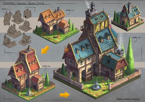 Isometric Design, jonathan dufresne on ArtStation at https://www.artstation.com/artwork/w8Z5Y Construction Minecraft, Isometric Map, Isometric Drawing, Minecraft Inspiration, Medieval Houses, Building Concept, Isometric Art, Isometric Design, Isometric Illustration