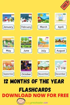 Free Months Of The Year Flashcards Months Of The Year Flashcards, Printable Flashcards, Printable Flash Cards, Months Of The Year, Download Button, The Seasons, Free Clip Art, Months In A Year, Free Printables