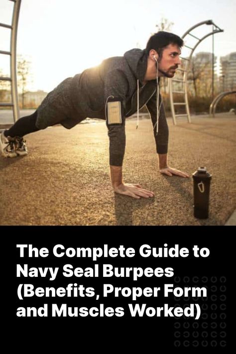 Navy seal burpees are hybrid calisthenics exercises that train your cardio fitness, balance, and strength.



Essentially, the movement combines a standard burpee with a mountain climber step on each side. It adds intensity at the bottom of a push up and forces the person doing them to work several Burpees Benefits, Hybrid Calisthenics, Burpees Workout, Body Weight Workouts, Calisthenics Exercises, Burpee Challenge, Burpee Workout, Navy Training, Weight Workouts