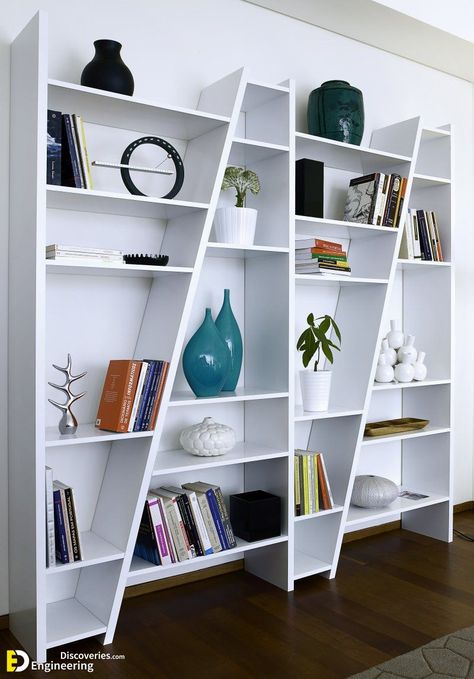 40 Creative Bookshelf Design Ideas For Your Inspiration - Engineering Discoveries Shelving Unit Decor, Bookcase Decorating Ideas, Wide Bookcase, Creative Bookshelves, Bookcase Design, Bookcase Decor, Modern Bookcase, White Bookcase, Bookshelf Design