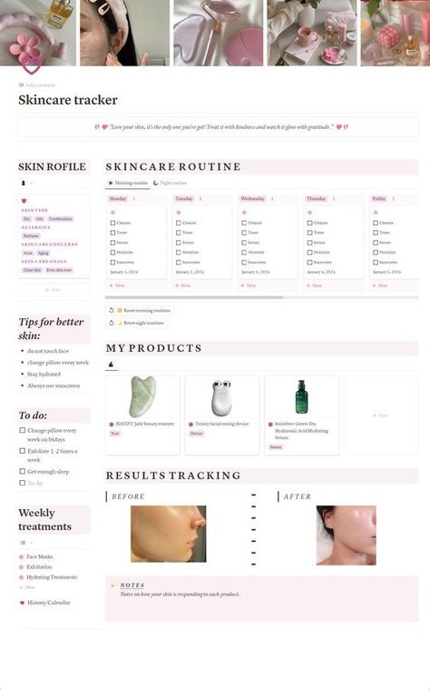 Skincare tracker | Aesthetic everyday planner Skin Care Notion Template, Skincare Notion Template, Notion Skincare, Tracker Aesthetic, Business Daily Planner, Skincare Tracker, Skincare Planner, Skincare Template, Routine List