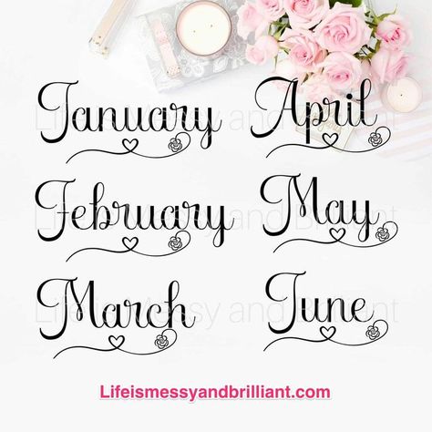 Month Lettering, Digital Binder, Svg Letters, Numbers Tattoo, Roses And Hearts, Planner Stickers Digital, Digital Bullet Journal, Bullet Journal Planner, Digital Planner Goodnotes