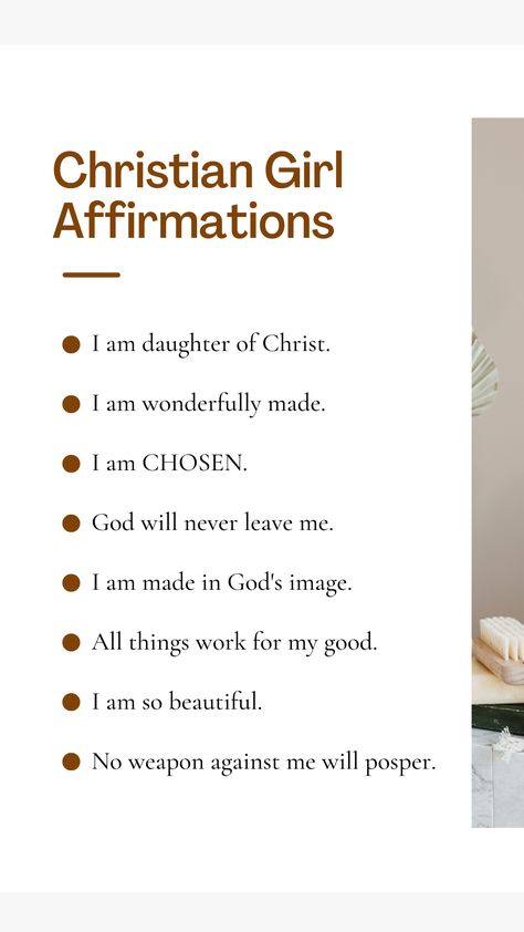 Reminders For 2024, Scriptures Around The House, Girly Scripture Wallpaper, Godly Woman Traits, Self Affirmations Quotes Aesthetic, God Study Motivation, Biblical Words Of Affirmation, List Of Sins To Confess, I Am Made In The Image Of God