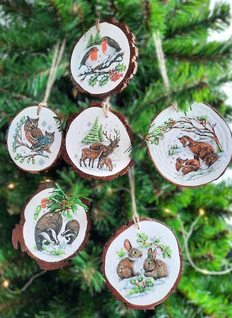 Yuletide Log, Winter Woodland Animals, Wood Slice Christmas, Hanging Tree, Winter Woodland, Wood Slices, Tree Decor, Woodland Animals, Yule