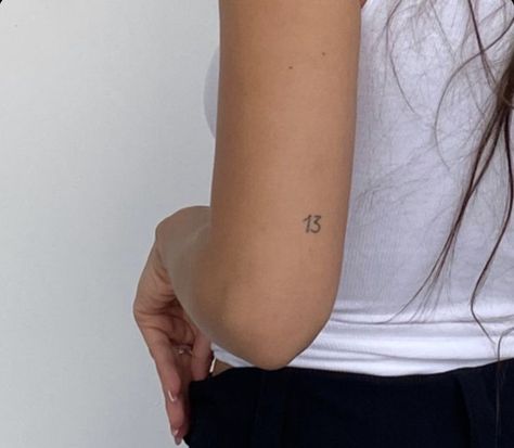 Numbers On Back Of Arm Tattoo, 13 Small Tattoo, Dainty 13 Tattoo, Back Of Arm Number Tattoo, 13 Tattoos Number, Tiny 13 Tattoo, Small 13 Tattoo, 13 Tattoo Taylor Swift, Small Number Tattoo Placement