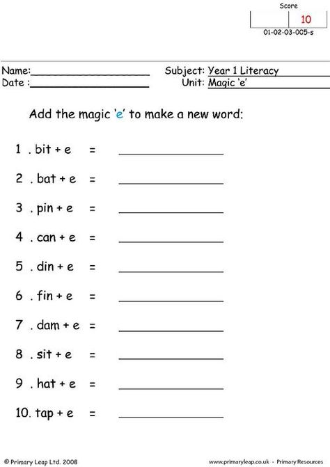 Magic e | PrimaryLeap.co.uk Magic E Words Worksheet, Magic E Worksheet, Og Phonics, Writing Practice Kindergarten, E Worksheet, Magic E Words, Teaching Child To Read, Homeschooling Materials, Digraphs Worksheets