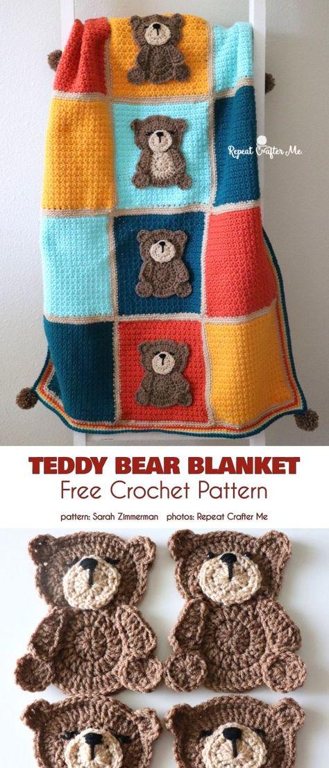 Blanket with a Bear Applique Free Crochet Patterns | Your Crochet Crochet Bear Blanket Pattern Free, Teddy Bear Baby Blanket Crochet Pattern, Teddy Bear Crochet Blanket, Crochet Bear Blanket, Crochet Bear Pattern Free, Bear Blanket Crochet, Crochet Teddy Bear Blanket, Crochet Pattern Baby Blanket, Teddy Bear Blanket