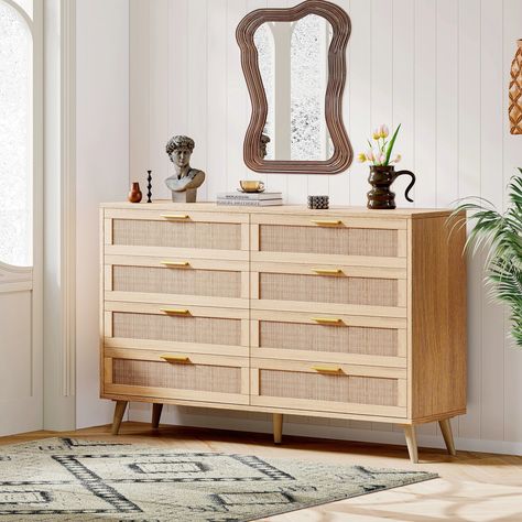 Bay Isle Home Abrienne 8 - Drawer Dresser, Chest of Dressers, Modern Wooden Dresser Chest with Golden Handles & Reviews | Wayfair Apartment Upgrades, Boho Dresser, Accent Storage Cabinet, 8 Drawer Dresser, Dresser For Bedroom, Dresser Chest, Wooden Dresser, Bedroom Chest, Modern Dresser