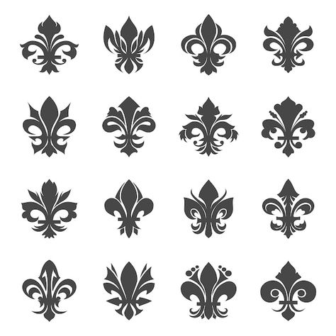 Free vector french royal lily flowers. h... | Free Vector #Freepik #freevector #heraldic #heraldry #floral-ornament #decor Medieval Pattern, Ornamental Vector, French Tattoo, Royal Pattern, Floral Font, Warriors Wallpaper, French Pattern, French Flowers, Lily Flowers