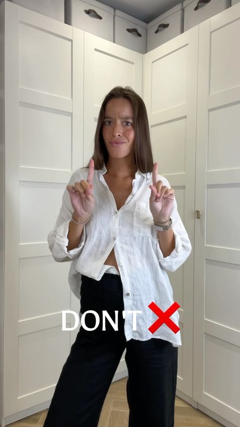 MARIA ALCALDE | ✨ EASY SHIRT HACK ✨ #fashion #summer #shirt #hack #fashionhack #outfit #outfits #ootd #fashionstyle #fashionblogger #styleblogger... | Instagram How To Wear A Mens Shirt Woman Style, Oversized Satin Shirt Outfit, Baggy Shirt Outfit, Hack Fashion, Satin Shirt Outfit, Oversized Satin Shirt, Fashion Tricks, Oversize Outfit, Baggy Shirt