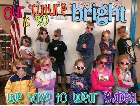 Our Future Is So Bright, Kindergarten Graduation Themes, Classroom Photo, Abc Countdown, Class Photo, Pre K Graduation, Class Pictures, Preschool Graduation, Kindergarten Class