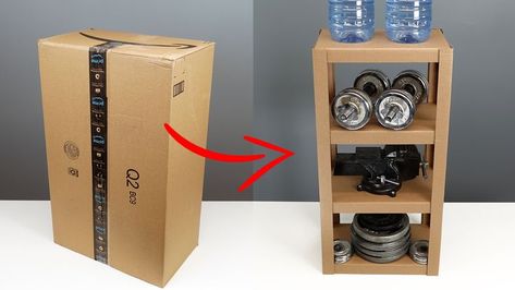 I recycled an amazon box into a cardboard shelf unit for storage and organisation. This diy cardboard shelf can be made easily with my step by step tutorial video. You only need some hot glue sticks and a free box of your choice. Cardboard Shelf, Cardboard Box Storage, Big Cardboard Boxes, Cardboard Box Diy, Cardboard Display Stand, Cardboard Organizer, Diy Storage Shelves, Amazon Box, Cardboard Storage