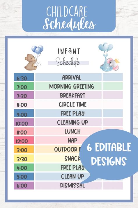 Daycare Schedule For Infants, Daycare Schedule Ideas, Daycare Names Ideas, Childcare Branding, Kindergarten Schedule, Daycare Schedule, Daycare Nursery, Daycare Names, Schedule Ideas